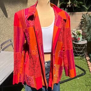 Vintage Patchwork Lightweight Button Up Orange Pink Jacket